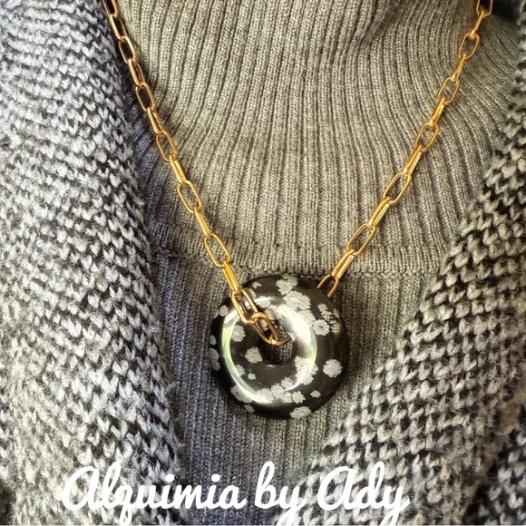 ALQUIMIA Jewelry - GOLD SNOWFLAKE OBSIDIAN NECKLACE